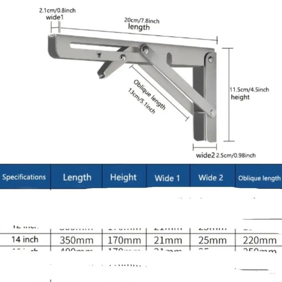 New 2pcs steel folding shelf brackets, 14" heavy duty - Picture 7 of 8